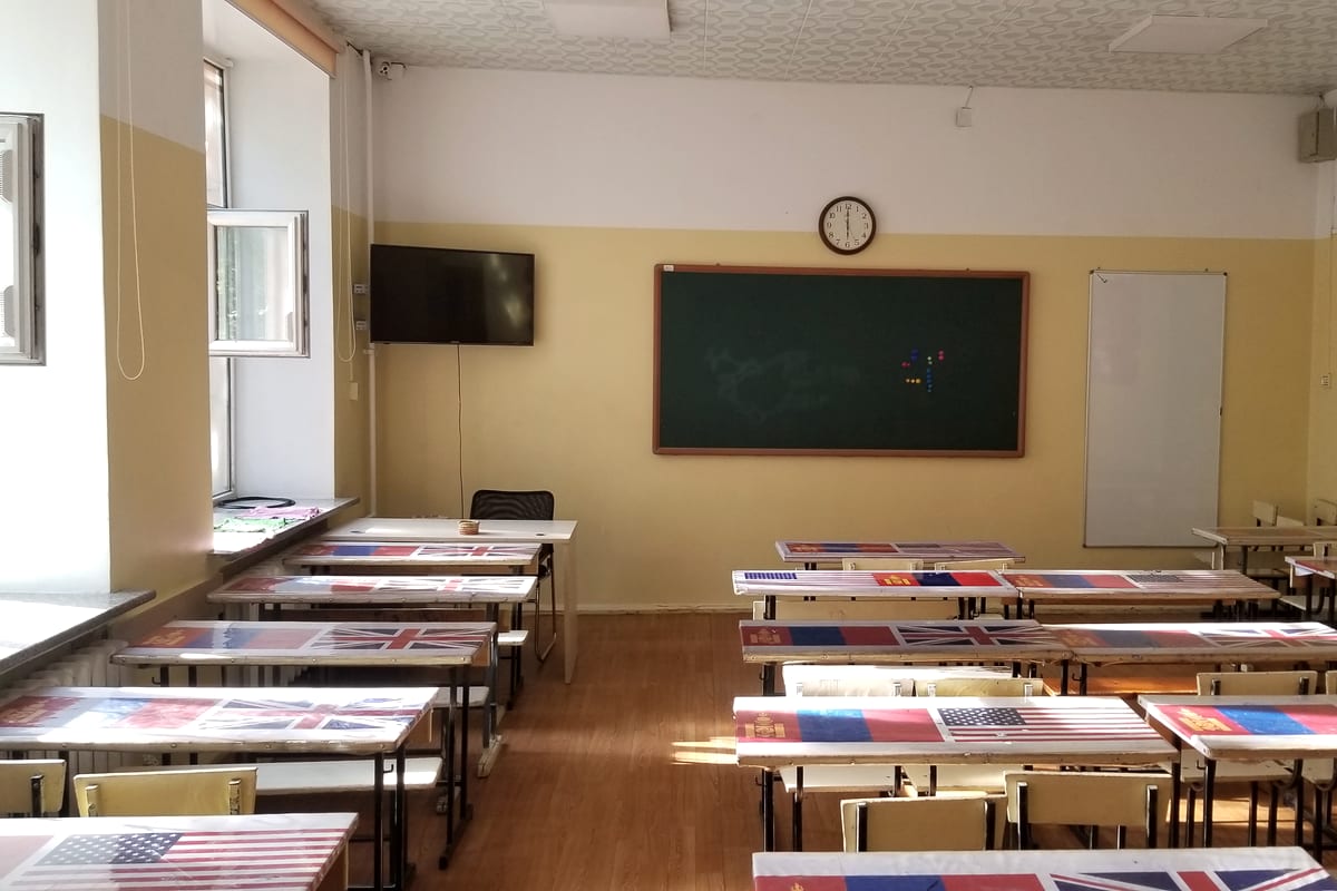 School classroom with desks cleaned and reset between terms